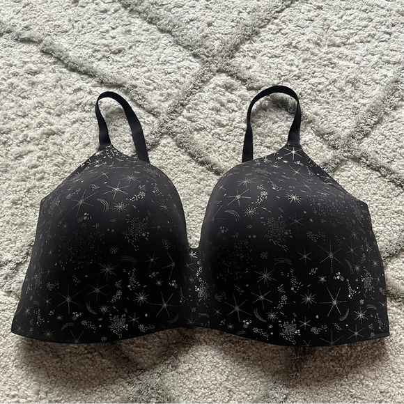 Knix Black Silver gold stars bra Wireless Full Support Bra Size 8 XXL - Picture 1 of 8